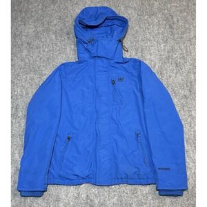 Abercrombie & Fitch Solid Blue‎ Rain Coat Hooded Full Zip Jacket L Fleece Lined